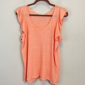 Starkx Linen Flutter Sleeves Scoop Neck Relaxed Fit Tee Peach Size S